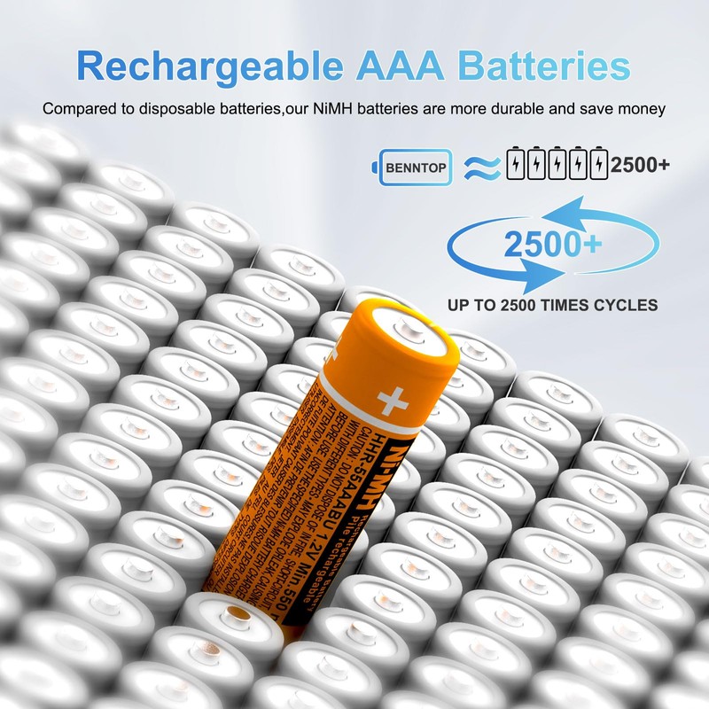 BENNTOP 8 Pack NI-MH AAA Rechargeable Battery for Panasonic,550mah 1.2V