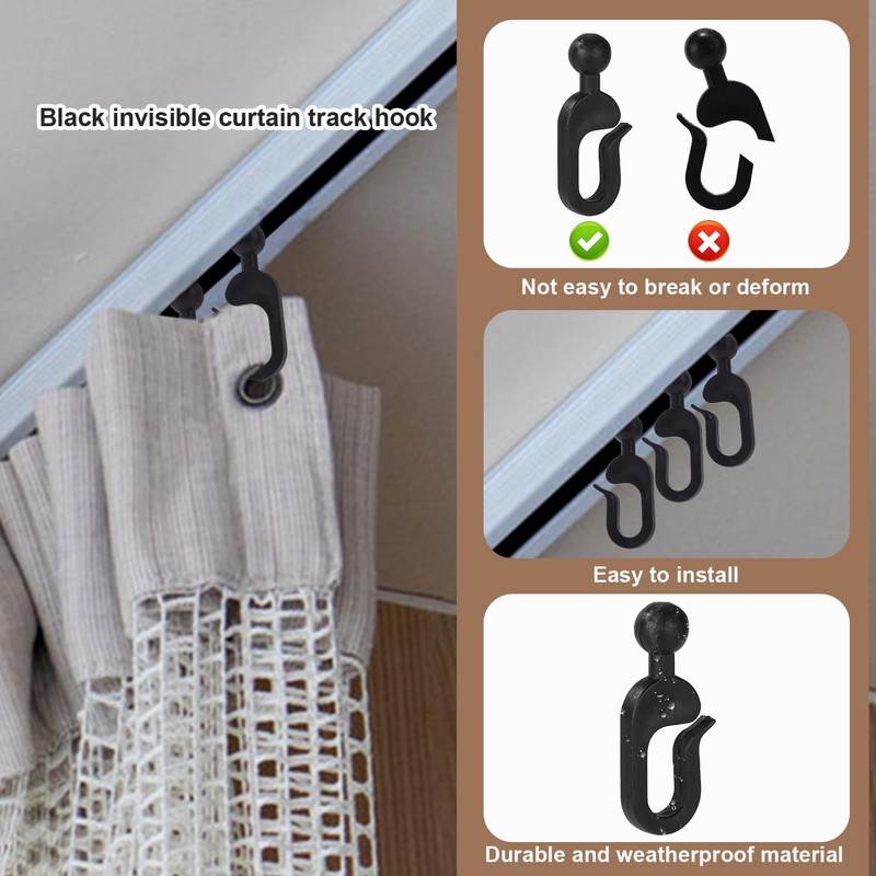 36pcs Plastic Hooks for Gazebo Curtains, Black Gazebo Hooks Multi-Purpose