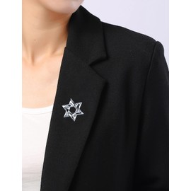 VVCome Sparkle Crystal Star of David Brooch Pin Rhinestone Star Bouquet Brooch Pin Lapel Pins Spiritual Brooch Badge (Silver Star)