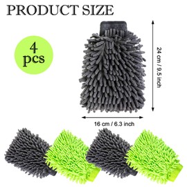 HMIEPRS 4Pcs Car Wash Mitts, Double Sided Super Absorbent Car Cleaning Gloves, Microfiber Cars Washing Mitt Towels, Washing Gloves for Cars Accessories and Household Cleaning (Grey, Green)