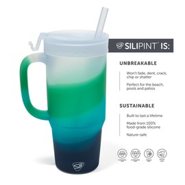 Silipint: Humbler 32oz - Mountain Air -Silicone Handled Tumbler, Lid & Straw, Unbreakable Cup, Hot/Cold Drinks, Dishwasher-Microwave-Freezer-Oven Safe