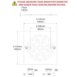 Square 4-1/4 Inch Screw-in Floor Drain Cover Replacement Stainless Steel Shower Drainer Grate with Screws (Oil Rubbed Bronze)