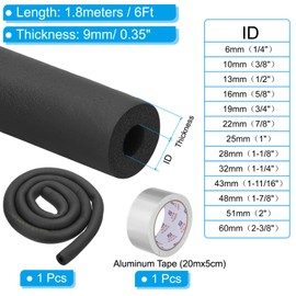 PATIKIL 5/8"(16mm) ID x 6Ft Pipe Insulation Foam Tube Set, Pipe Cover Wrap Roll Bar Padding Tubing with Aluminum Foil for Handle Grip HVAC Outdoor Air Conditioner Units
