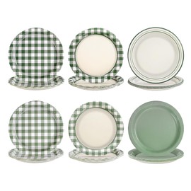 Grencian 60Pcs Green Gingham Paper Plates 9" Disposable Heavy Duty Light and Dark Green Checkered Dessert Paper Plates Plaid Tableware Set for Birthday Baby Shower Party Decorations