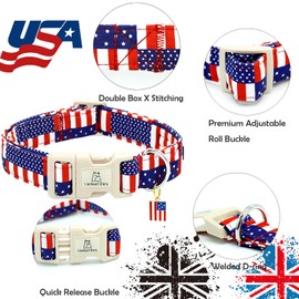 Lionheart glory American Flag Dog Collar, 4 of July Patriotic Independence Dog Collar Heavy Duty Adjustable Collars for Medium Dogs Pet Gift Summer Collars