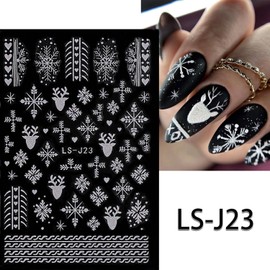 Christmas Snowflake Nail Art Stickers Decals, 6 Sheets Winter Snowflake Nail Decals with Glitter Snowflake Heart Elk Xmas Nails Design Christmas Nail Stickers for Nail Art Holiday Manicure Decoration