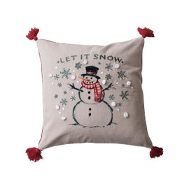 Creative Co-Op, Multicolor Square Cotton Printed Pillow with Snowman, Let It Snow