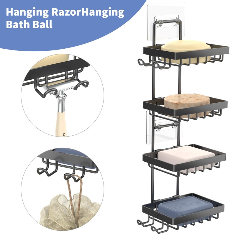 Moforoco 4 Tier Soap Bar Holder for Shower, No Drilling,