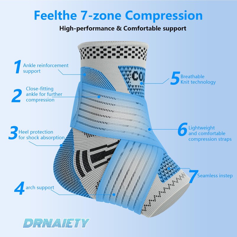 DRNAIETY 2 Pack Copper Ankle Brace for Men & Women