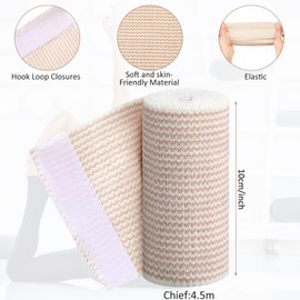 Set of 15 Cotton Elastic Bandage Wrap, 4Inch x 14Feet Latex Free Compression Bandage Wrap, Compression Roll with Hook & Loop Closure on Both Ends, Elastic Bandages for Sprains & Injuries