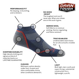 Darn Tough Vermont Men's Light Hiker No Show Lightweight with Cushion Hiking Sock (Style 1990) - Blue/Denim, X-Large