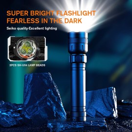 SuperFire LED Flashlight，Ultra Bright 1300 Lumens，IPX3 Water Resistant，Aircraft-Grade Aluminum Housing Designed for Emergencies，Black
