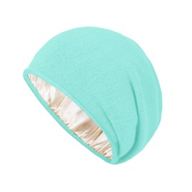 Facecozy Satin Lined Beanies Women Slouchy Beanie Knit Winter Hat for Women Men Silky Lining Lightweight Skull Beanies Cap Mint