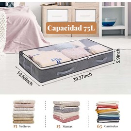 Bolsa de almacenamiento debajo de la cama 3 Pack con Ventana y Asa,Cremallera Resistente,Almacenaje Bajo la Cama de Tejido Transpirable,para Edredones,Mantas,Ropa de Cama