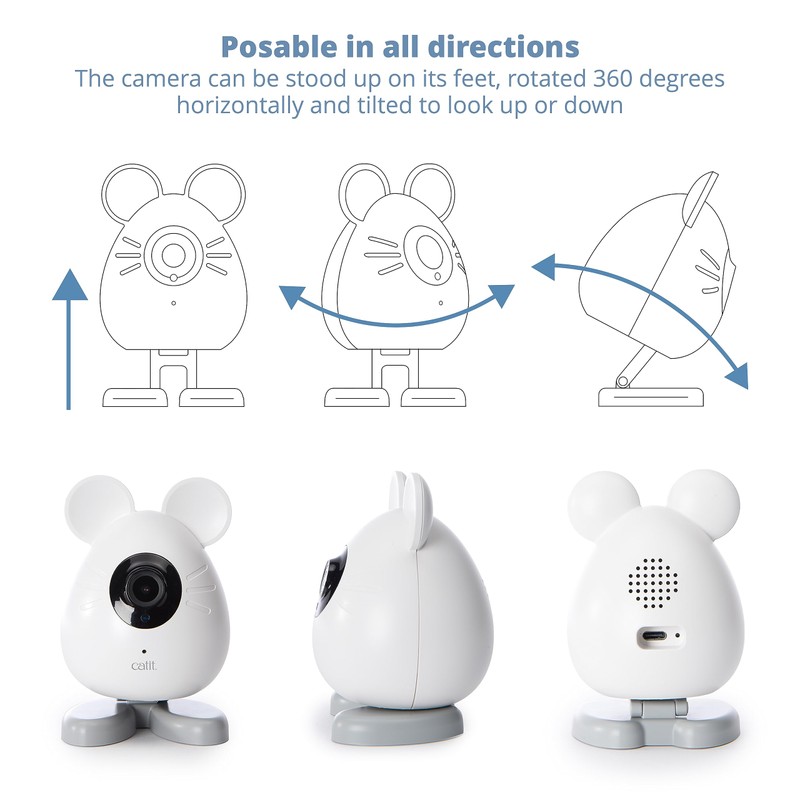 Catit PIXI Smart Mouse-Shaped Cat indoor Camera, App-Controlled Pet, White