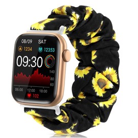 Compatible with EarlySincere Smartwatch Bands,Lamshaw 22mm Fabric Elastic Scrunchie Elastic Women Cute Replacement Straps Compatible for EarlySincere T12/T13/T21/T22/ Smartwatch (Sunflower)