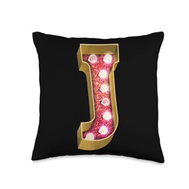 Retro Funky Marquee Letter J Initial Name Monogram Vintage Throw Pillow, 16x16, Multicolor