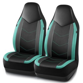 PIC AUTO Leather Car Seat Covers, Sports Carbon Fiber & Mesh Design, High-Back Two Front Set, Waterproof Automotive Seat Covers, Airbag Compatible, Universal Fit for Most Cars (Black & Mint)