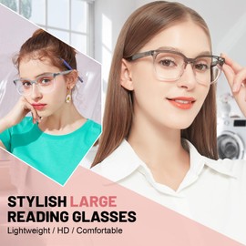 MARE AZZURO Fashion Large Reading Glasses 2.75 Women, Big Readers 2.75, Cute Grey+Pink Reading Glasses 100 125 150 175 200 225 250 275 300 350 with Spring Hinge