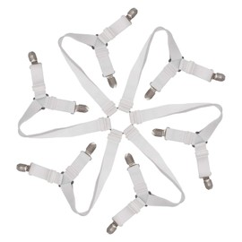 BaiJ Bed Sheet Clips,3 Way 6 Sides Bed Sheet Fastener Straps Elastic Adjustable Sheet Corner Holder Grippers for All Round and Square Mattresses White