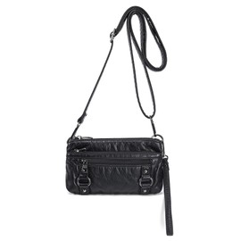 Haytijoe Triple Zip Crossbody Purses Small Crossbody Bags for Women Cell Phone Purse Soft Leather Cross Body Clutch Purse（Black Large）