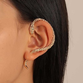 Yienate Gothic Snake Ear Cuff Wrap Earring Gold Animals Crawler Climber Snake Stud Earrings Punk Snake Ear Jacket Piercing Wrap Earring Snake Hanging Statement Left Earrings For Women
