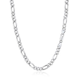 Silvora 5MM Figaro Link Chain Necklace Sterling Silver Necklace Italy Sturdy Chains for Men Women -18 Inches…