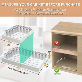 Cicitanni Expandable Pull Out Cabinet Organizer (12.6"-20.5"Wide), 16.5"Deep Slide Out Drawers with Adhesive Nano Strip, Peel and Stick Storage Carbon Steel for Kitchen Cabinets Pantry Bathroom Office