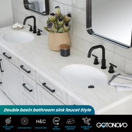 gotonovo 8 Inch Widespread Bathroom Sink Faucet 3 Hole 2 Handles Lavatory Basin with Pop Up Drain with Hot and Cold Mixer Valves Vintage Matte Black