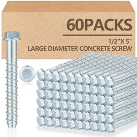 Tandefio 60 Pack 1/2" x 5" Concrete Screw Anchor Galvanized Large Diameter Heavy Duty Plated Concrete Anchors for Masonry Brick Anchoring Block Decking Framing Hex Drive