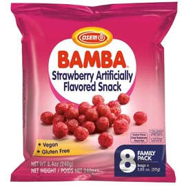 Bamba Strawberry Snacks All Natural Sweet Red Strawberry Bamba Corn Puffs, 1.05oz Bag, (Family Pack Of 8 Bags)