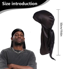 YMTWSRY Pack of 4 Durag Silk Bonnet for Men and Women, Silk Cap, Long Tail, Ultra Soft and Wrinkle-Free Wide Strap, Turban, Satin Headscarf for Waves, Braids and Curls, Black, silver, red, white