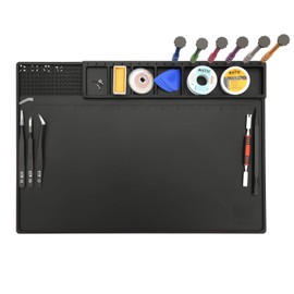 HTM-202 Black Silicone Soldering Mat Heat Resistant Large Magnetic Electronic Repair Work Mat,Expand Work Area for Soldering, Electronics, Computer Repair Etc