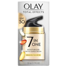 Olay Loción hidratante facial SPF 30 efectos totales para piel seca, 7 beneficios incluyendo minimizar los poros, antienvejecimiento, 1.7 oz
