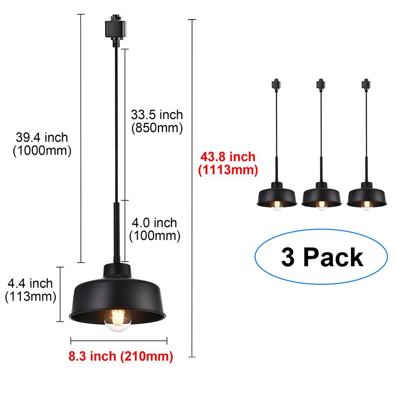 MELUCEE 3 Pack H Type Track Pendant Lighting Black Industrial
