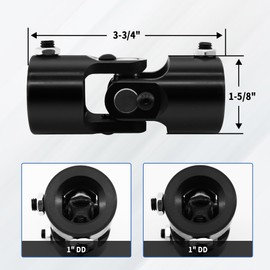 RABROPAR 1" DD x 1" DD Steering Universal U-Joint Black Single U Joint Coupler Shaft (Black, 3-3/4" Total Length)
