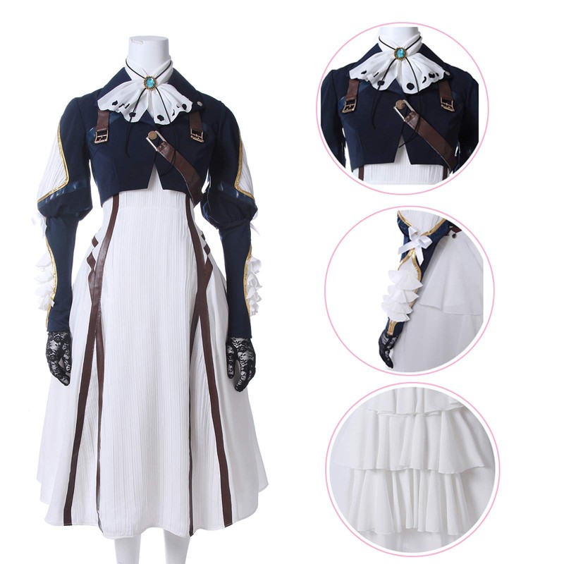 Nuoqi Violet Evergarden Cosplay Costume Womens Anime Uniforms Suit,Dark Blue,Medium