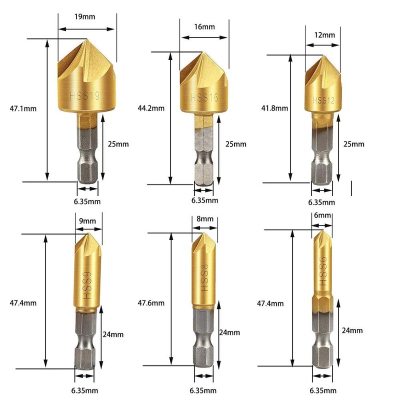 Saipor Countersunk Drill Bit, Countersunk Cone, Counterbore, Chamfering Cutter, Deburring
