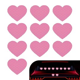 Bawkars 10 PCS Car Heart Vinyl Sticker, Reflective Night Safety & Anti-Scratch Stickers, Waterproof Grid Crystal Color Car Sticker, Universal for Window, Bumper, Laptop (Pink)
