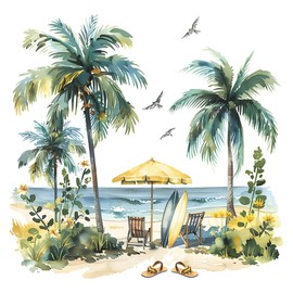 FUFUQUARE Large Palm Tree Wall Sticker Summer Beach Chairs Seagull Peel and Stick Waterproof Wall Decals for Bedroom Living Room Playroom Office