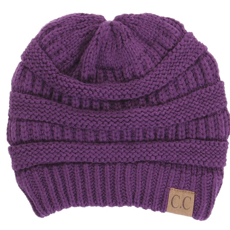 H-6020a-40 Gorro acanalado sólido - morado, talla única