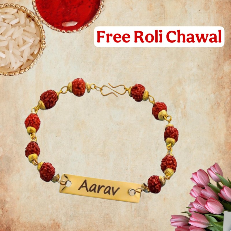 Bhoplawat Name engraved rakhi for bhai Rudraksha Rakhi With Name
