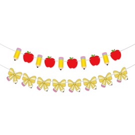 Back to School Decorations, Pencil Apple Bow Banner Garland NO DIY