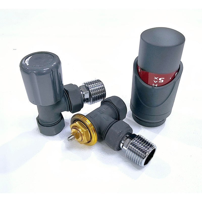 Wärmer System Angle Grey Plated Thermostatic Radiator Valve Vertical Or