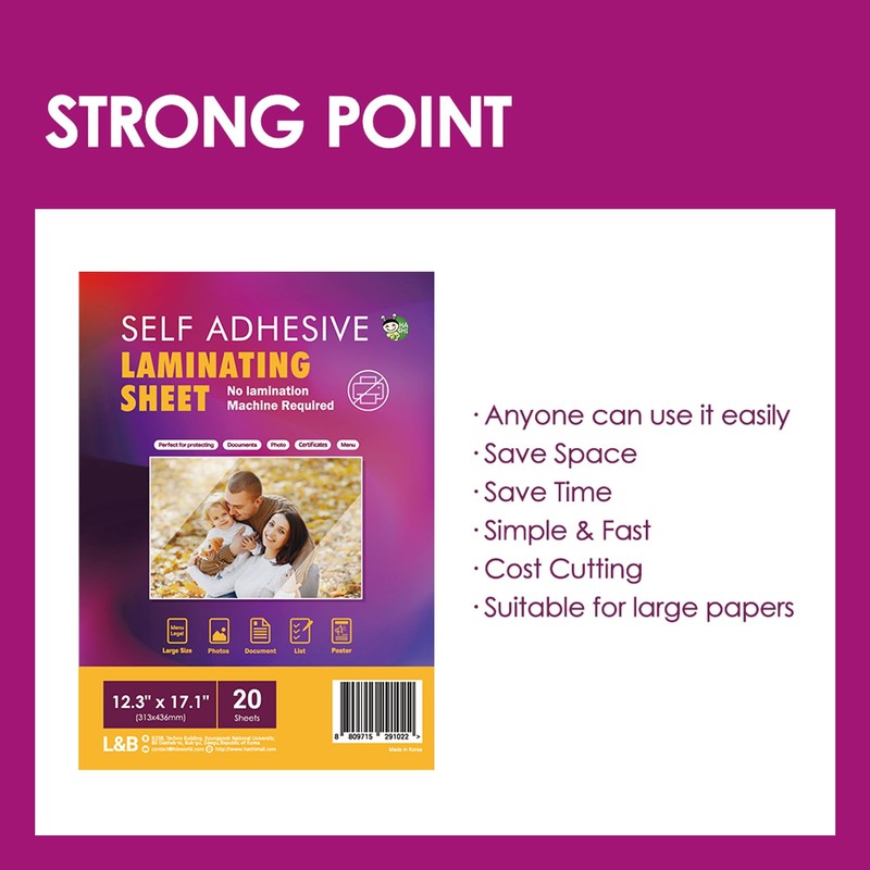 Self Adhesive Laminating Sheets 12.3x17.1 inch, 20 Pack, 4mil Thickness,