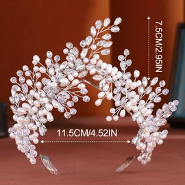 GORAIS Rhinestone Bridal Headband Silver Pearl Wedding Crowns and Tiaras Crystal Prom Headpiece for Women and Bride