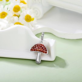 SLIACETE Mushroom Charm Silver Red Cubic Zirconia Mushroom Bead Charm Gift for Women, Sterling Silver, Cubic Zirconia
