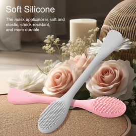 Jaasuee Silicone Face Mask Applicator: 2-Pack Facial Brushes for Mud, Clay, Charcoal - Soft Beauty Brush Tools (Pink+Gray)
