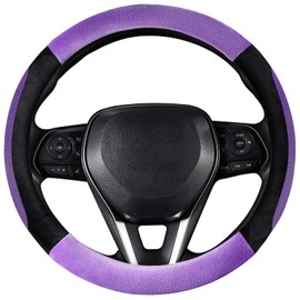 SEG Direct Steering Wheel Cover for Car, Standard Size 14.5-15 inch, Auto Interior Accessories, Plush Warm Velvet, Summer Winter, Purple