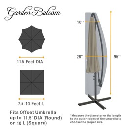 Garden Balsam Patio Umbrella Cover for 9ft to 11ft Offset Umbrella, Water Resistant, Curved Cantilever and Straight Pole Parasol Outdoor Umbrellas Cover with Zipper and Rod